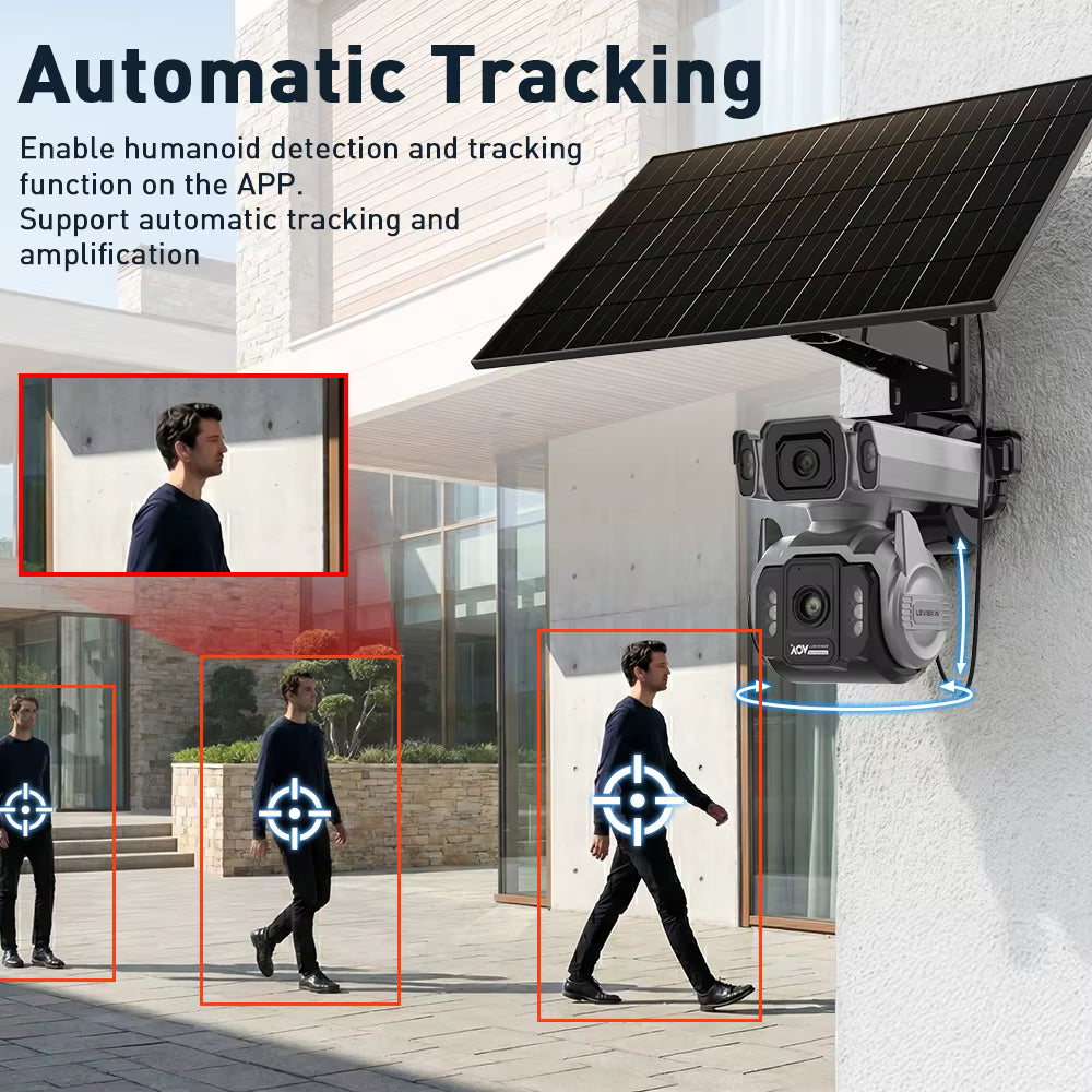 LS VISION 10MP Dual Screen 4G AOV Solar Camera 12X Optical Zoom Outdoor 24/7 Video Recording Auto Zoom Tracking Security Cameras